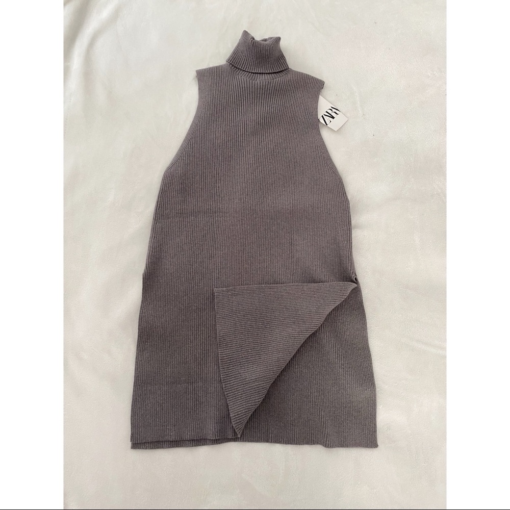 ZARA Grey Knit Side Split Tunic Sweater NEW